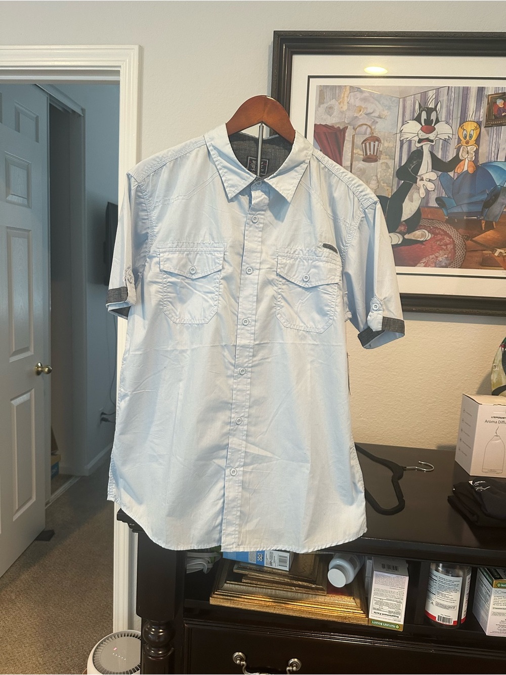 Men's Black Jack Light Blue Short-Sleeve Button-Up Shirt